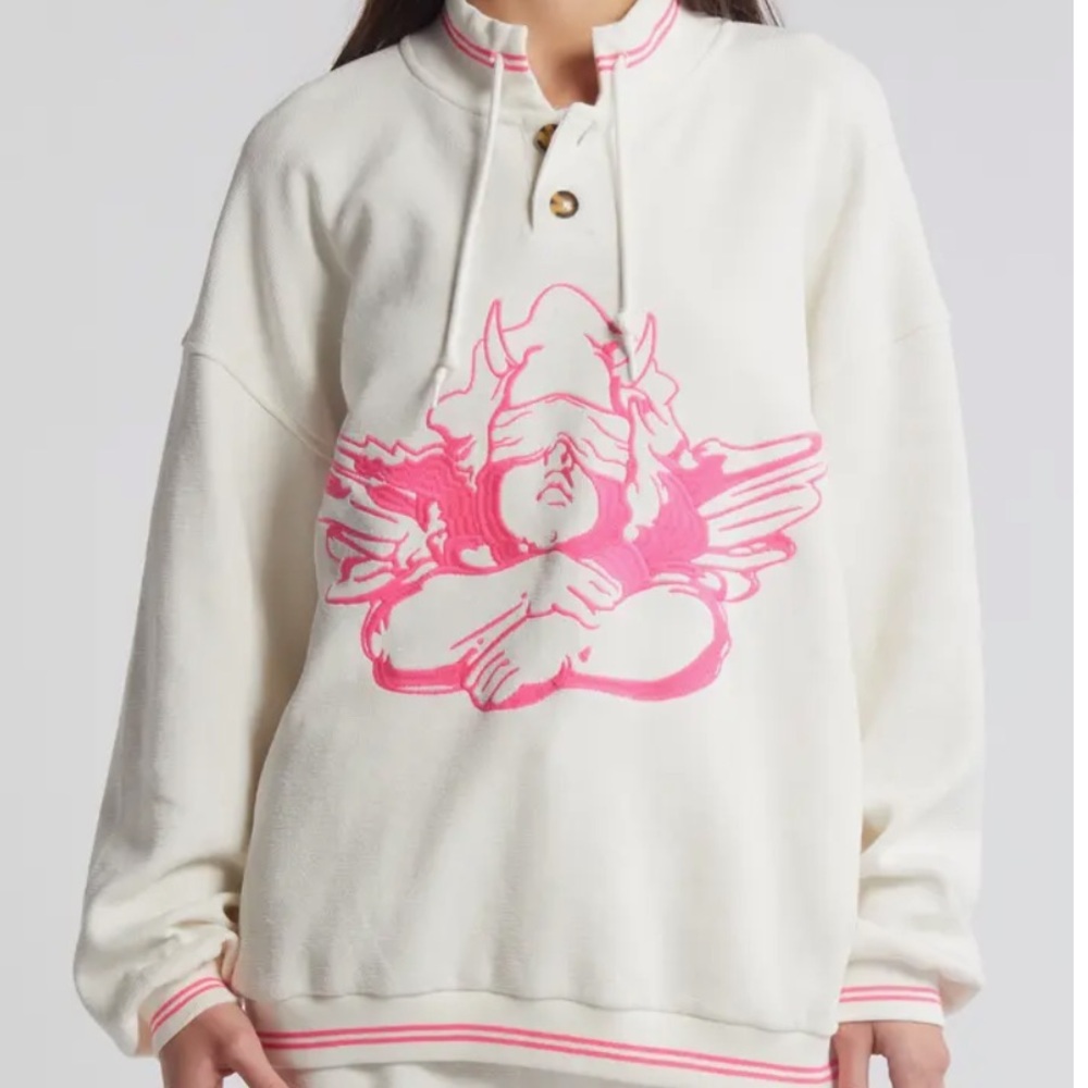 Boys Lie Pink and White Henley Sweatshirt